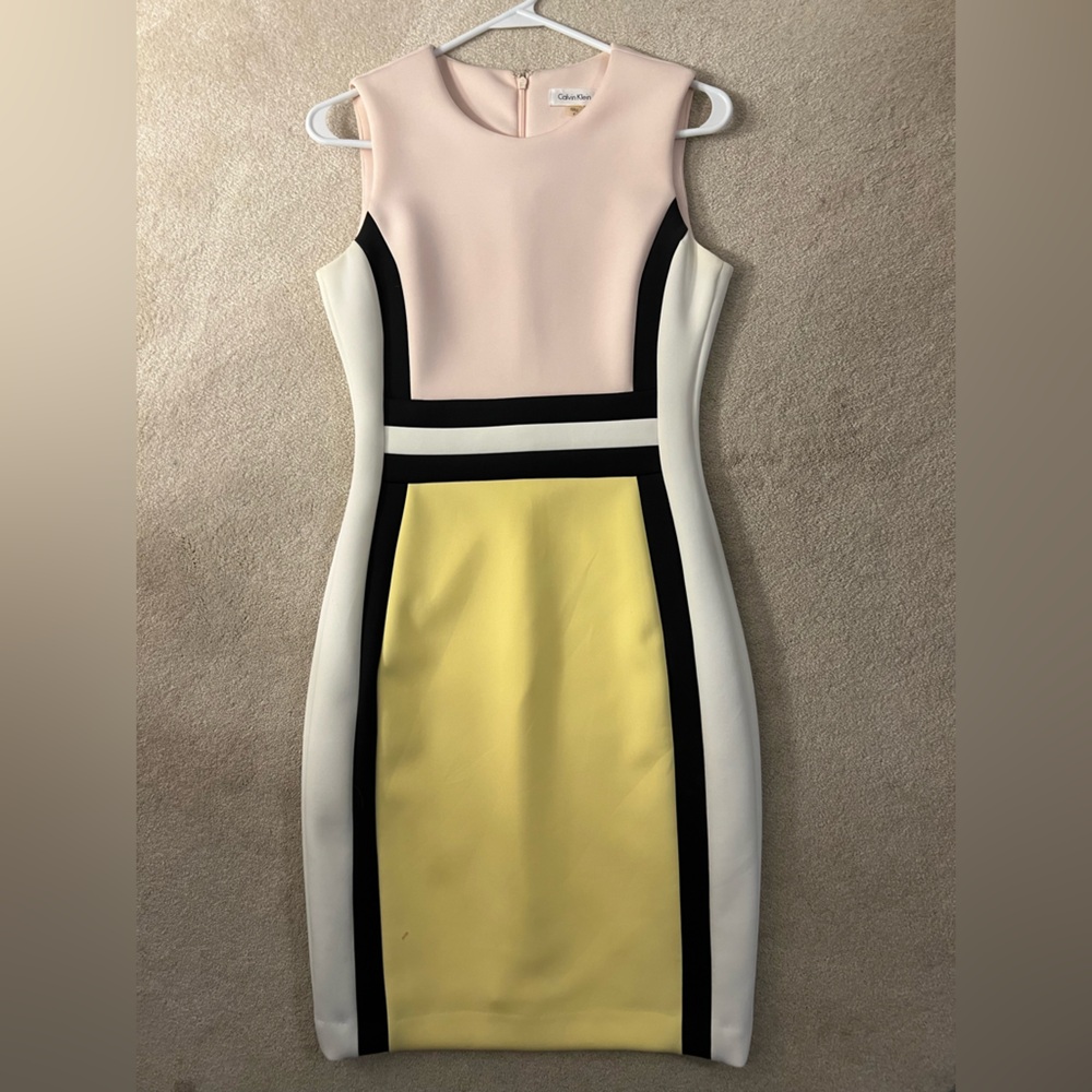 Calvin Klein Women's Colorblock Dress Sleeveless Size 4 Yellow Tan